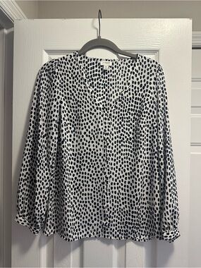 J. Crew Black & White Dot V-Neck Blouse